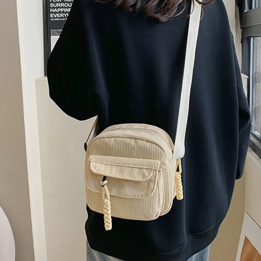 Stylish Corduroy Crossbody Bag | Casual Solid Color Shoulder Bag