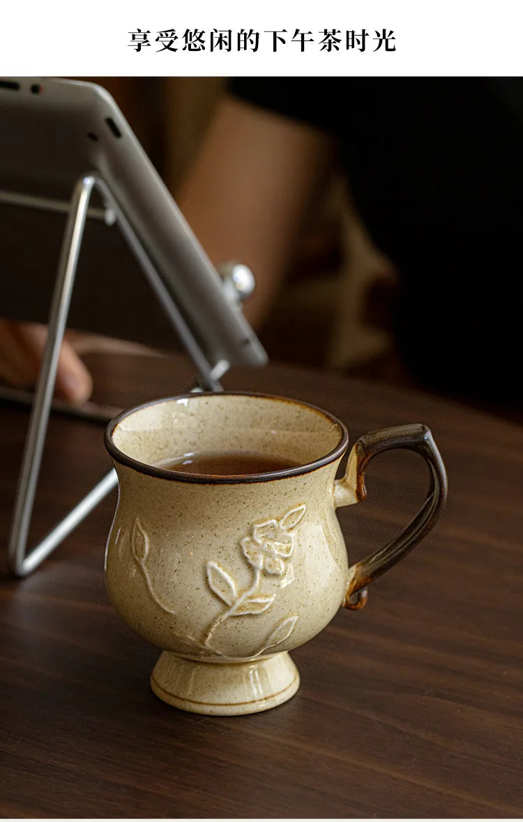 Medieval Relief Tall Ceramic Mug | Eco-Friendly Coffee & Water Cup