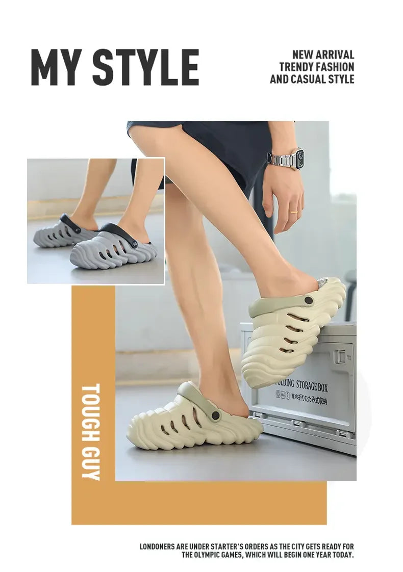 Men Fashion Closed Toe Beach Slippers Summer Trendy Casual Breathable Non Slip Slip on Street Daily Leisure Shoes