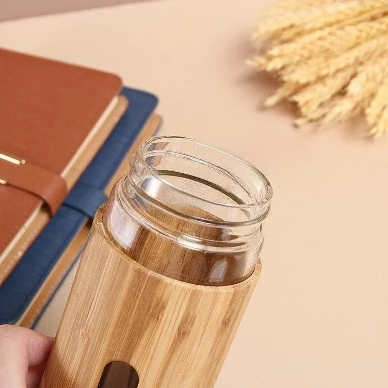 Eco-Friendly Borosilicate Glass Water Bottle with Bamboo Sleeve