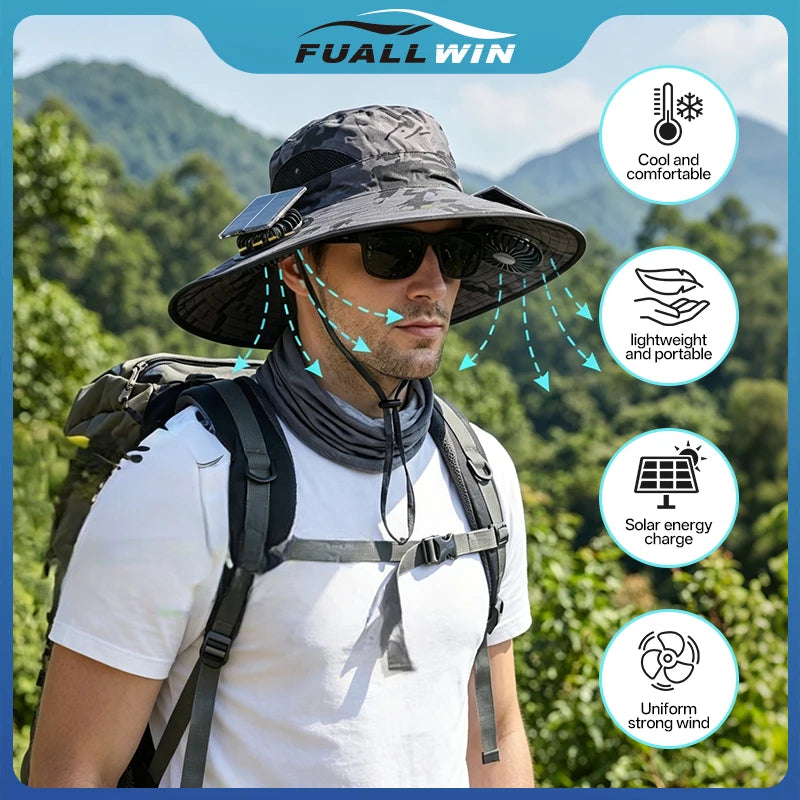Camouflage Solar Powered Fan Hat | UV Protection Outdoor Gear