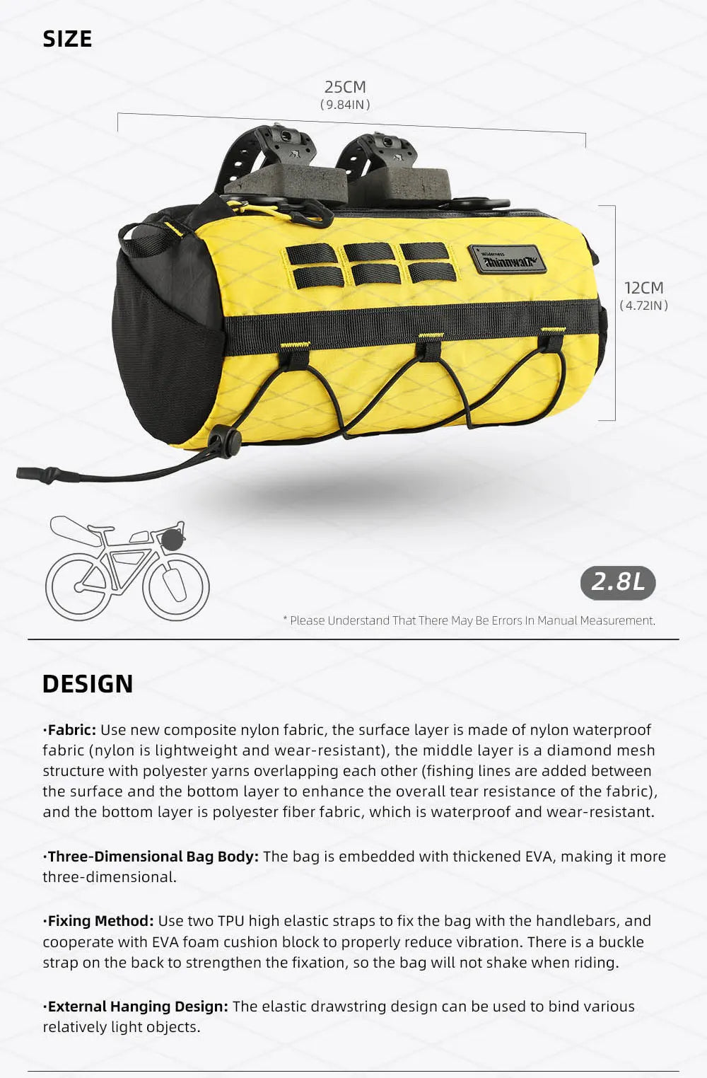Durable Bike Handlebar Bag | 2.8L Wear-Resistant Bicycle Bag