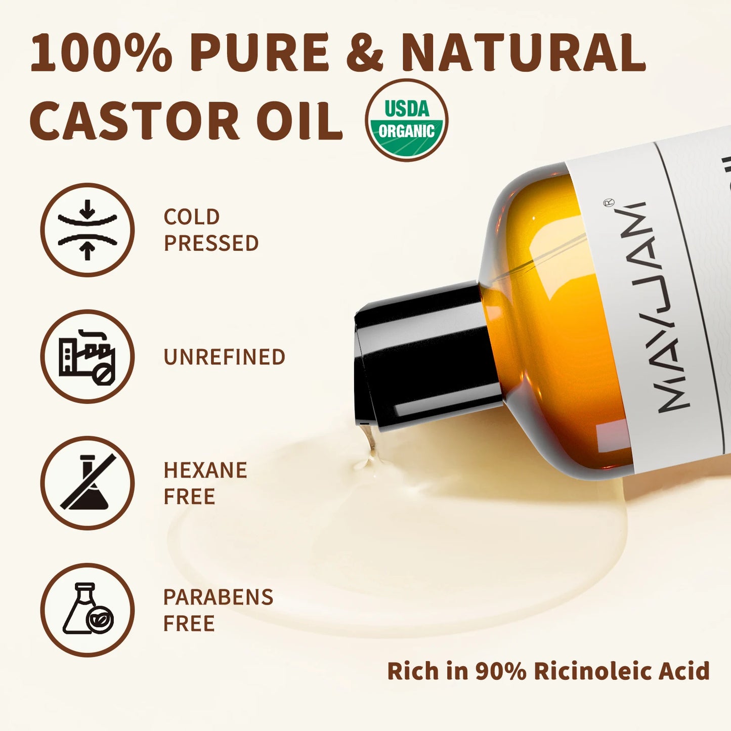Organic Castor Oil | Pure Cold Pressed Natural Carrier Oil for Skin & Hair