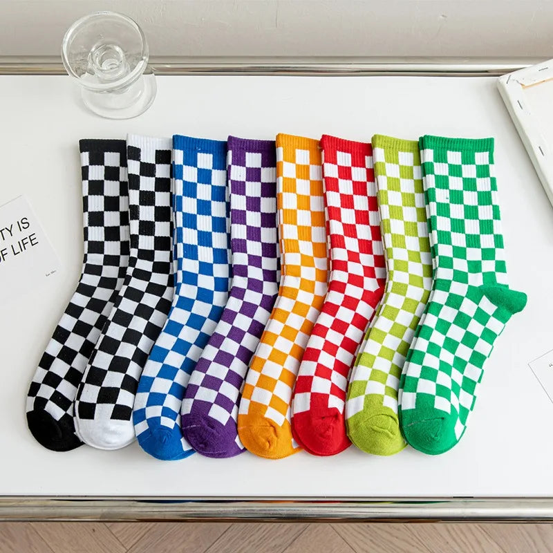 Stylish Women's Checkered Cotton Socks | Trendy Skateboard Socks