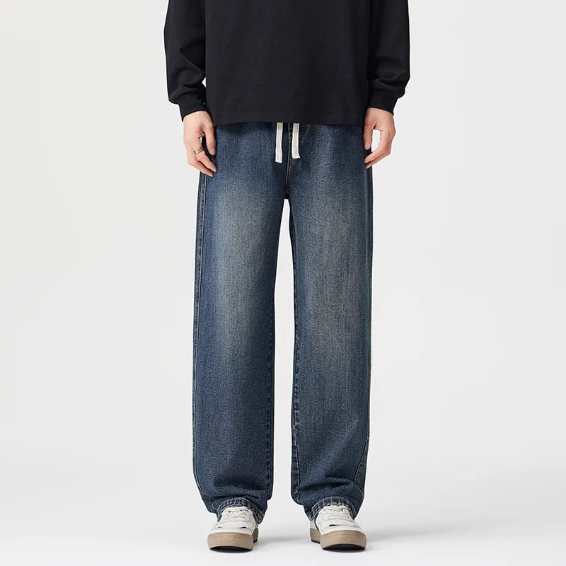Men's Vintage Drawstring Wide-Leg Jeans | Trendy Casual Pants