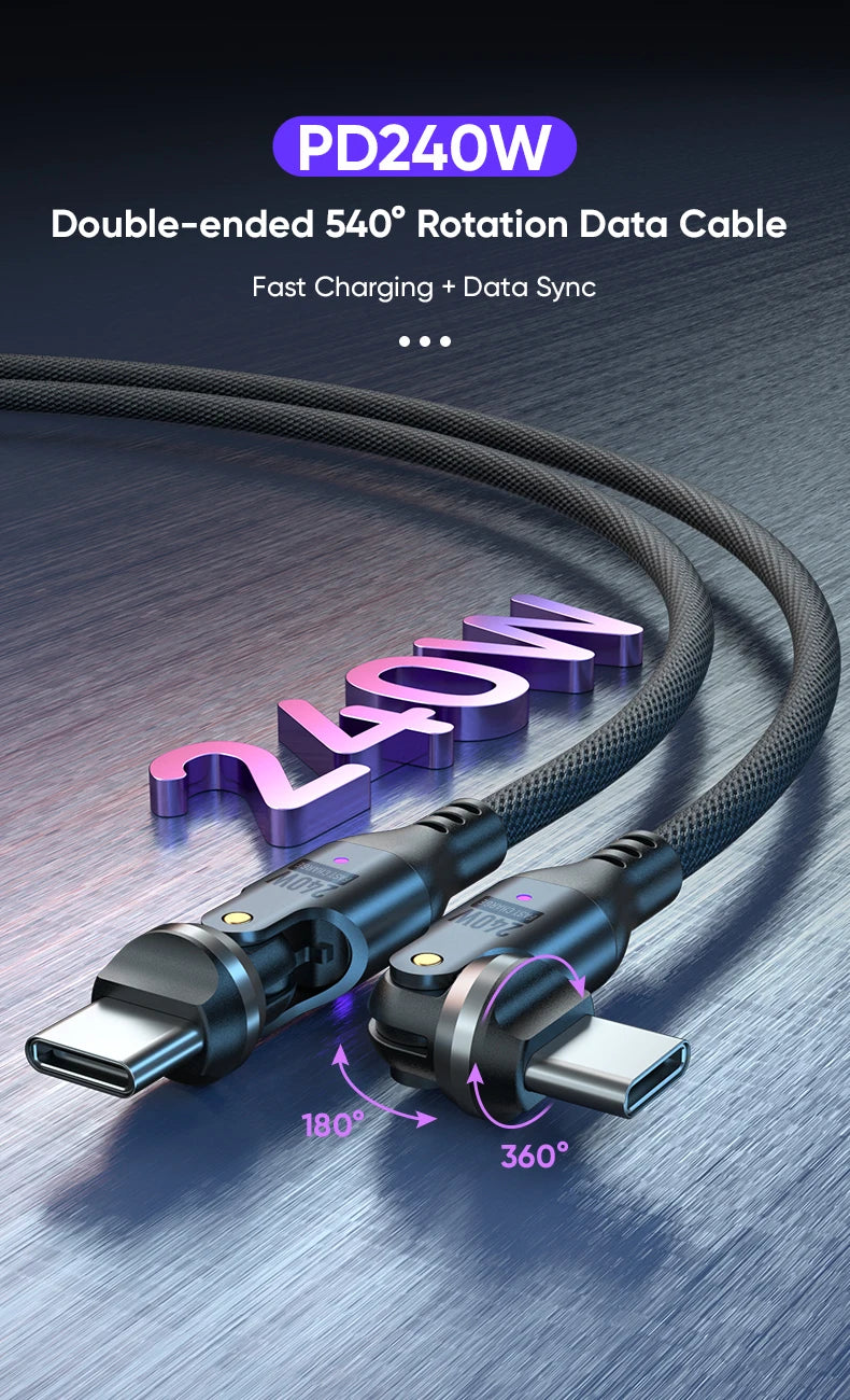 540° Rotating USB C to Type C Fast Charging Cable | 240W, Braided