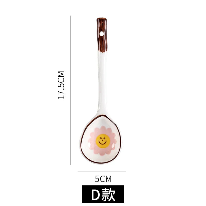 Cuchara de cerámica linda para sopa | Accesorio de cocina estilo japonés Kawaii