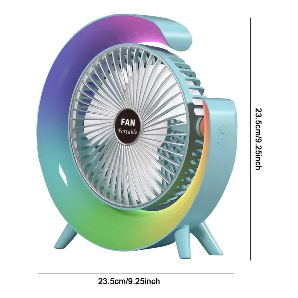 Portable USB Rechargeable Fan | 7-Color LED Mini Cooling Fan