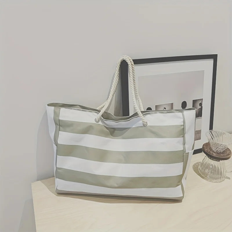 Large-Capacity Striped Waterproof Beach Tote Bag | Sand-Proof Storage