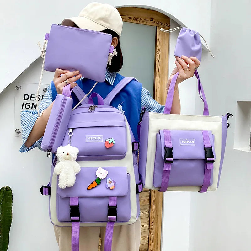 Large Capacity Kids Backpack | Versatile Nylon School Bag Set