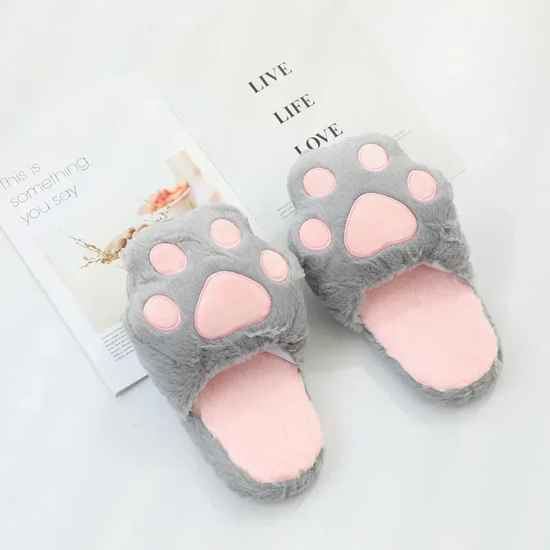 Kawaii Cat Paw Slippers | Fluffy Winter Indoor Footwear