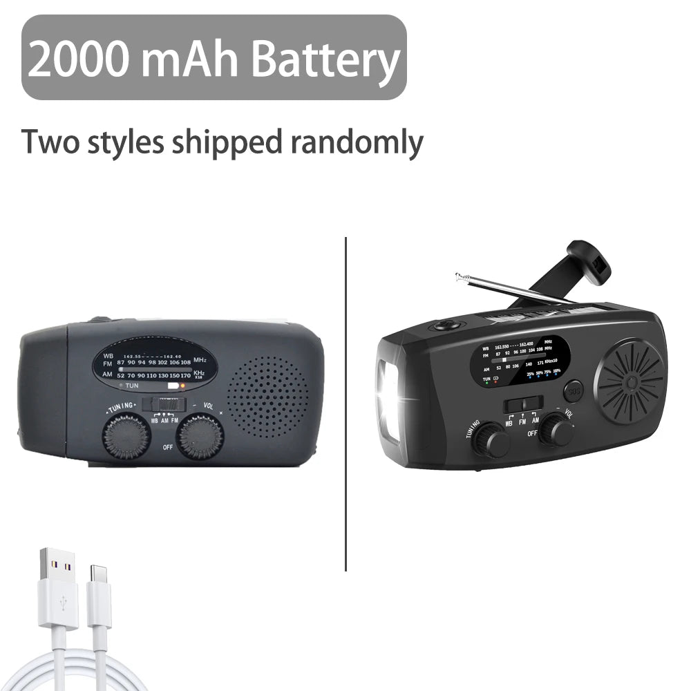 2000 mAh Emergency Radio | Portable Solar Charging & LED Lights