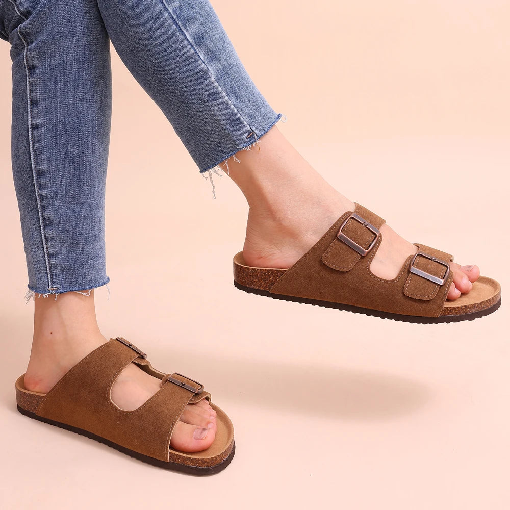 Women's Classic Cork Slippers | Comfortable Suede Clogs with Arch Support