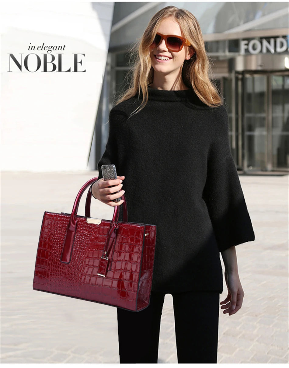 Bolso elegante de charol con cocodrilo | Bolso de lujo para mujer