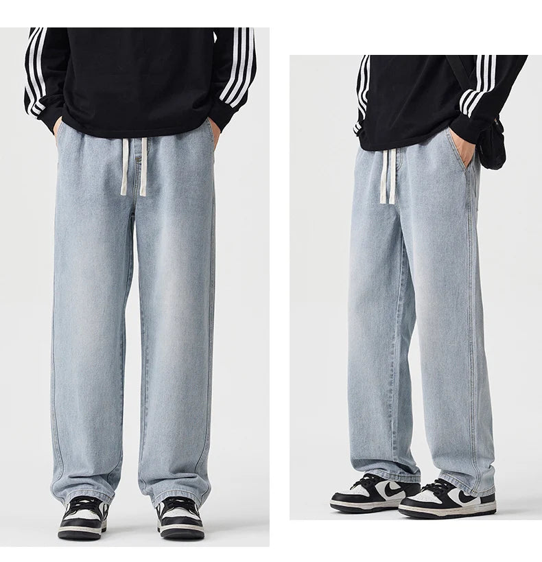 Men's Vintage Drawstring Wide-Leg Jeans | Trendy Casual Pants