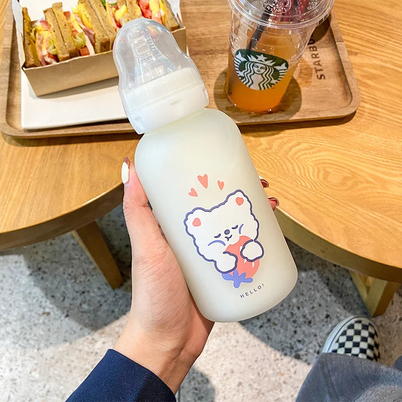 Kawaii Strawberry Bear Glass Water Bottle | Cute & Eco-Friendly