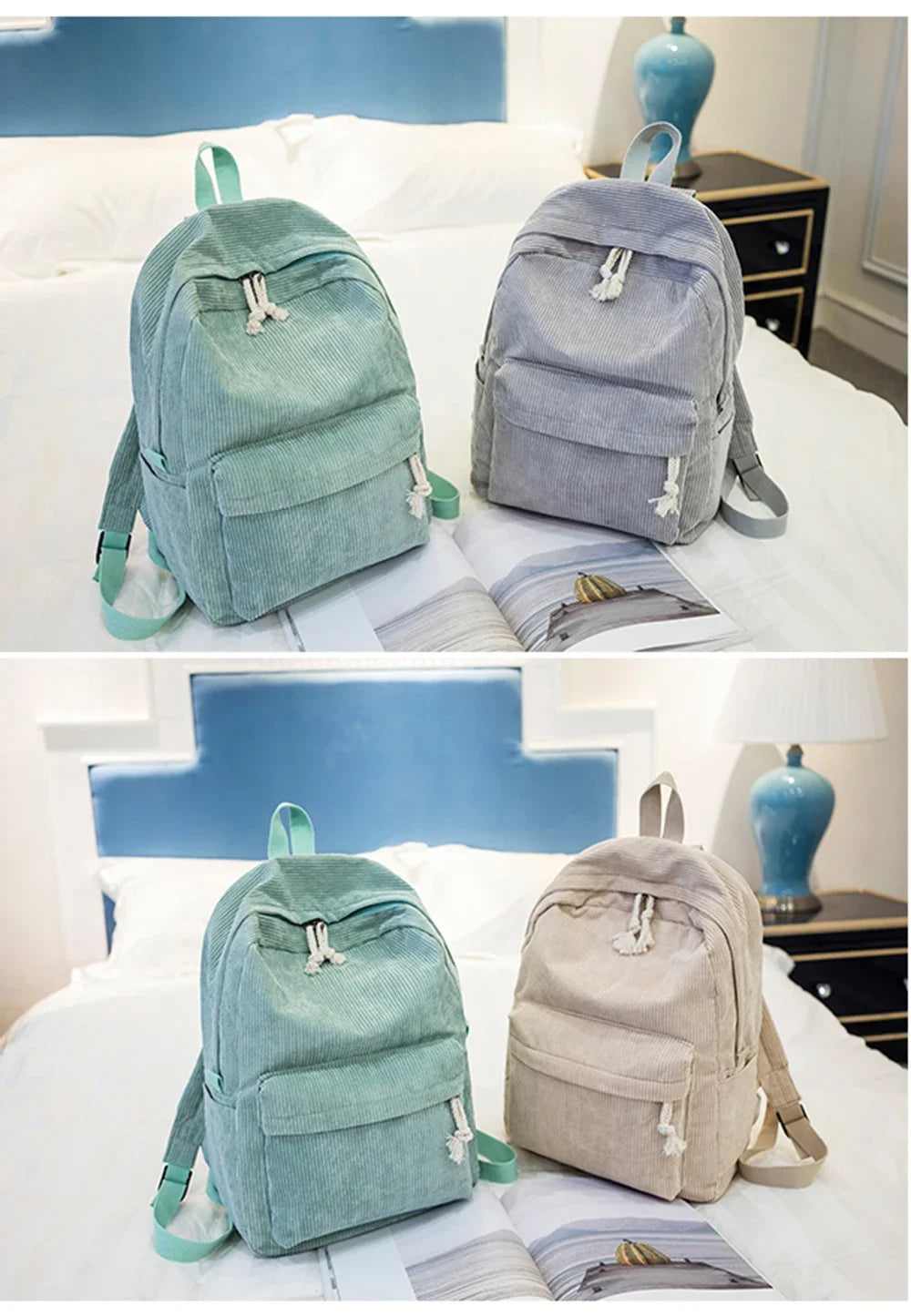 Personalized Corduroy Student Backpack | Anti-Theft School Bag for Teens