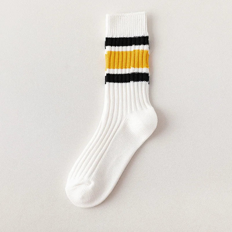 Men's Japanese Style Striped Crew Socks | Cozy Cotton Comfort