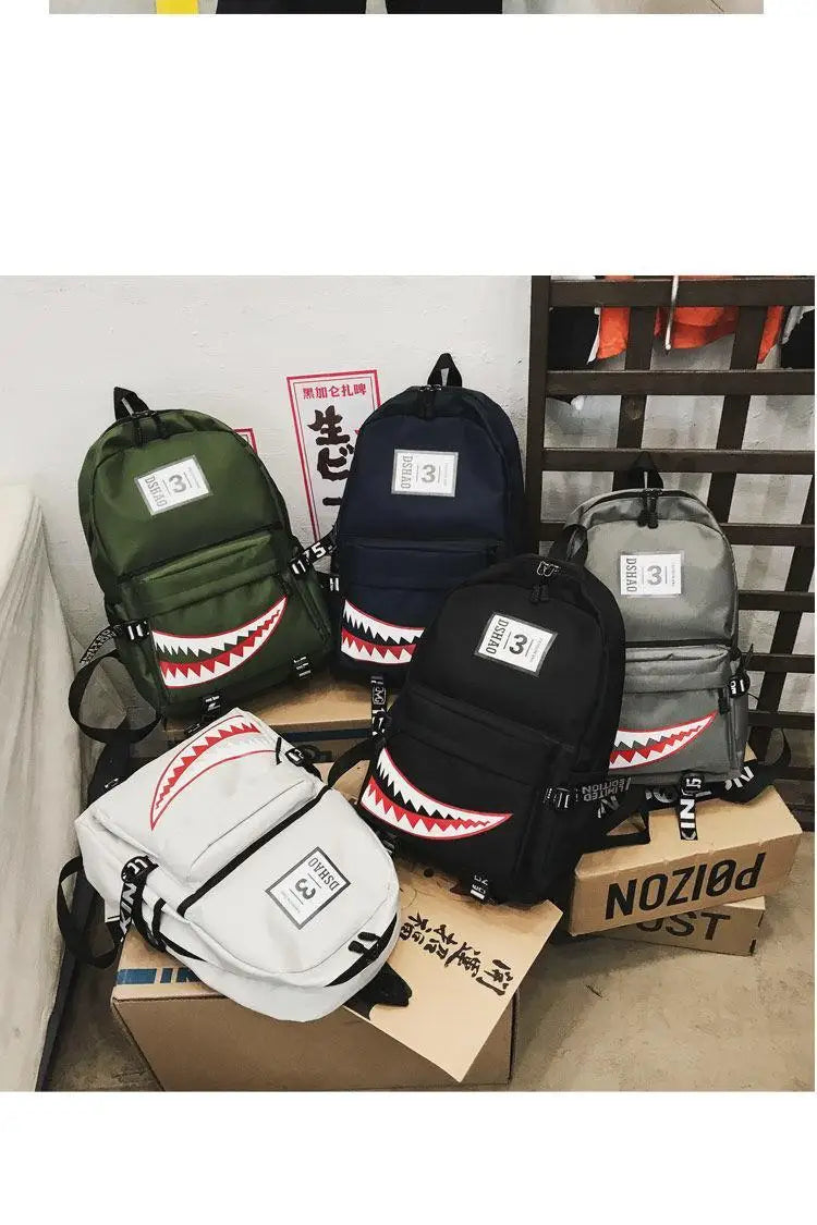 Fashion large back packs for girls boys black wateproof school Backpacks woman shark print travel bags mochilas escolar