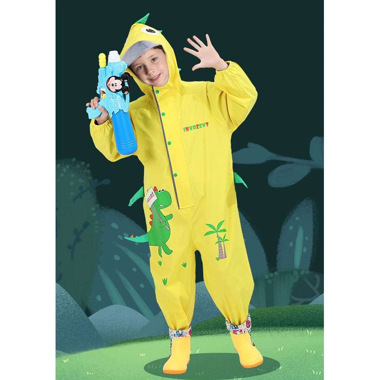 Cute Colorful Rabbit & Dinosaur Kids Raincoat | Waterproof One-Piece