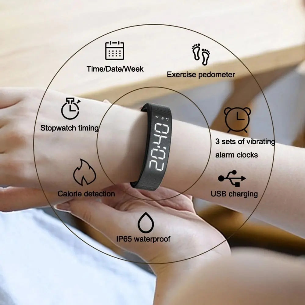 Adjustable Silicone Snooze-proof LED Alarm Clock Bracelet