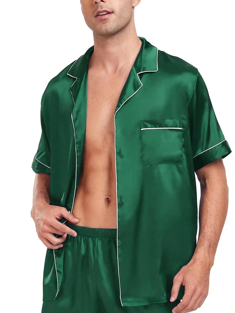 Men's Luxury Satin Pajama Set | Short Sleeve Summer Sleepwear