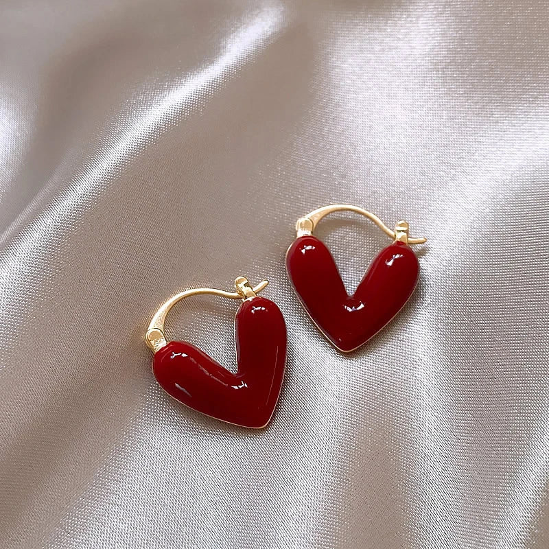 Elegant Wine Red Heart Shaped Drop Earrings | Fashion Jewelry for Women