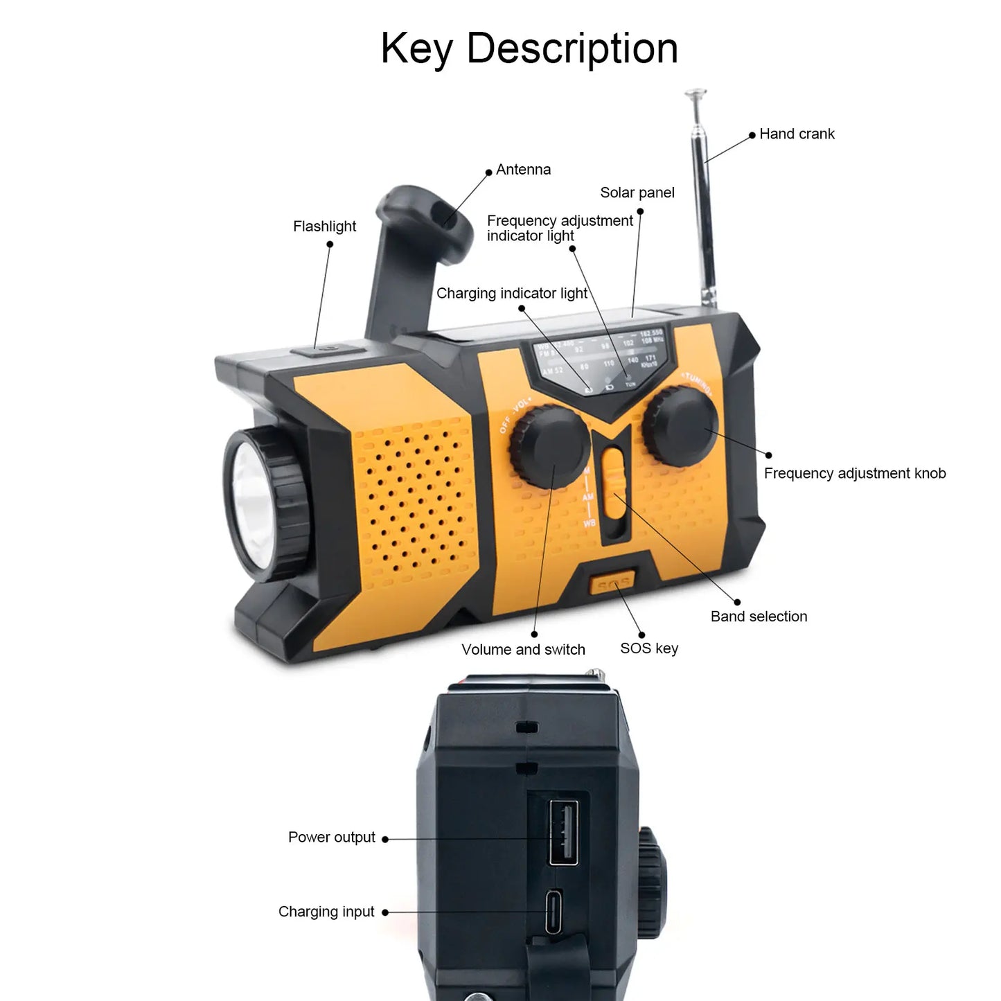 Emergency Hand-Crank Radio | USB Solar Charging for Camping