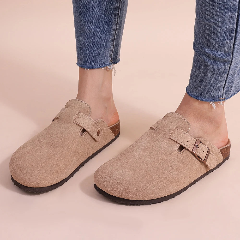 Women's Classic Cork Slippers | Comfortable Suede Clogs with Arch Support