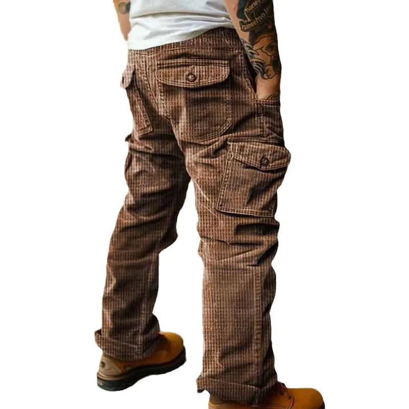 Spring Summer Straight Corduroy Cargo Pants Men Casual Vintage Loose Streetwear Textured Trousers Daily Leisure