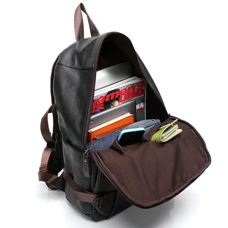 Vintage Men's PU Leather Backpack | Stylish Travel & School Bag