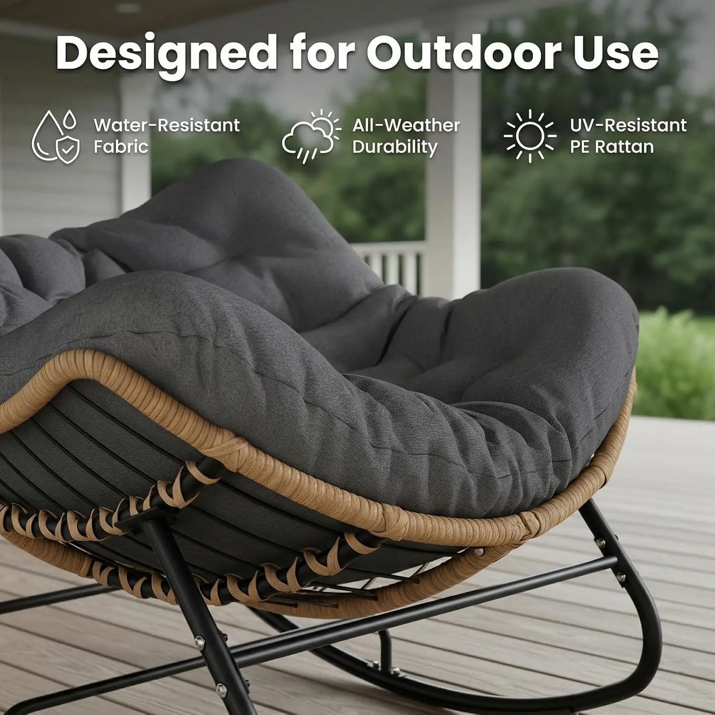 Oversized Outdoor Rocking Chair | Comfy Papasan Lounge Chair
