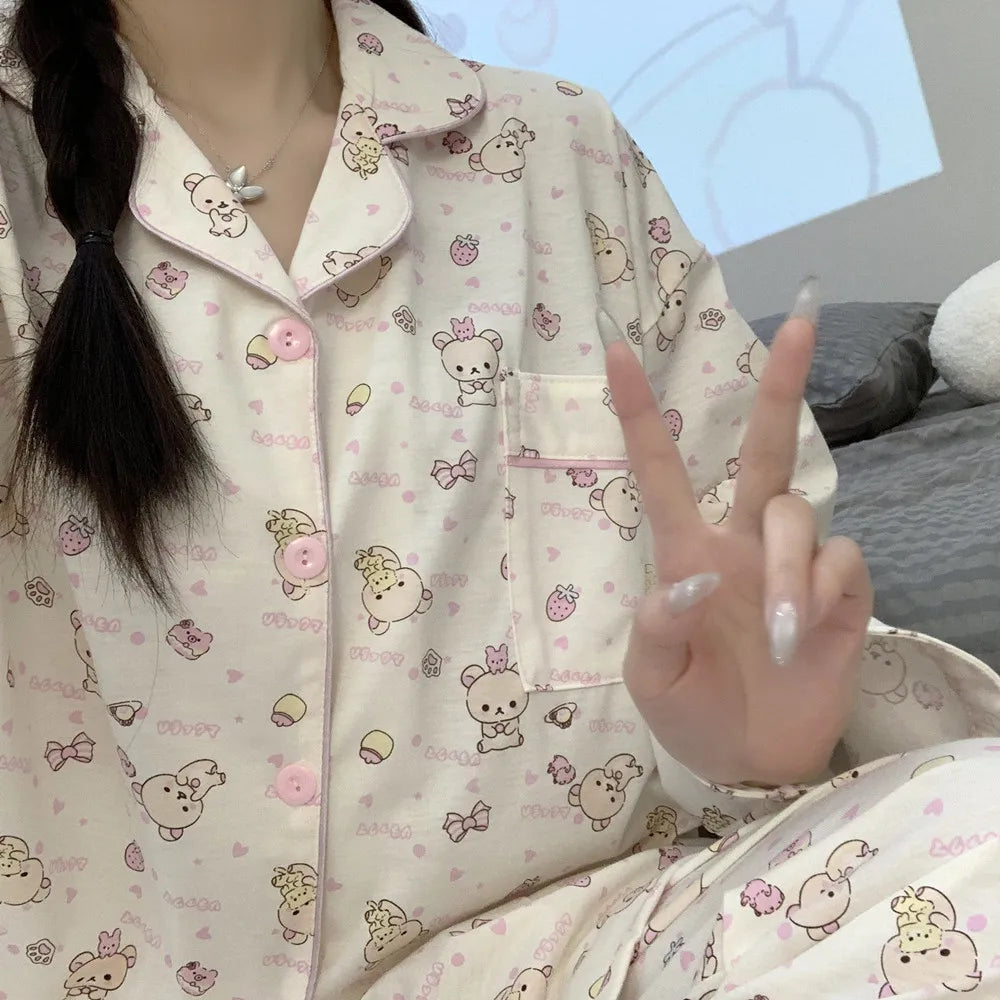 Cute Cartoon Pajamas Set for Couples | Plus Size Flannel Homewear