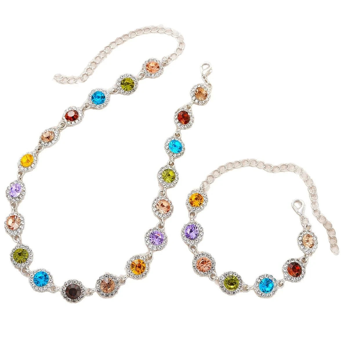 Colorful Crystal Choker Necklace and Bracelet Set for Women