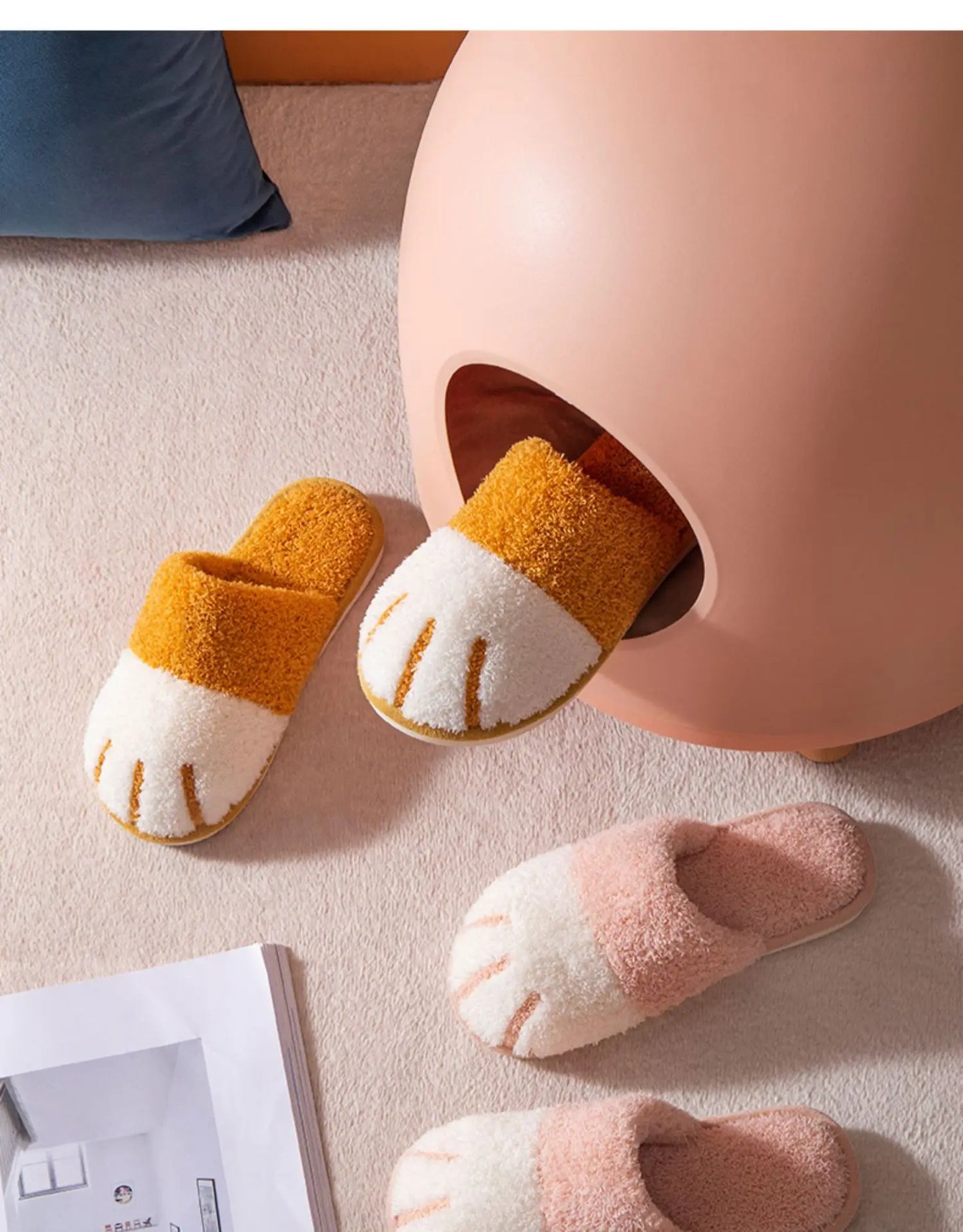 Pantuflas afelpadas de pata de gato para mujer | Zapatillas cómodas de invierno para interiores