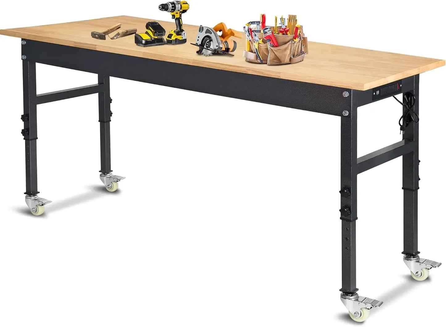 60 Inch Adjustable Workbench | Heavy Duty Work Table with Outlet