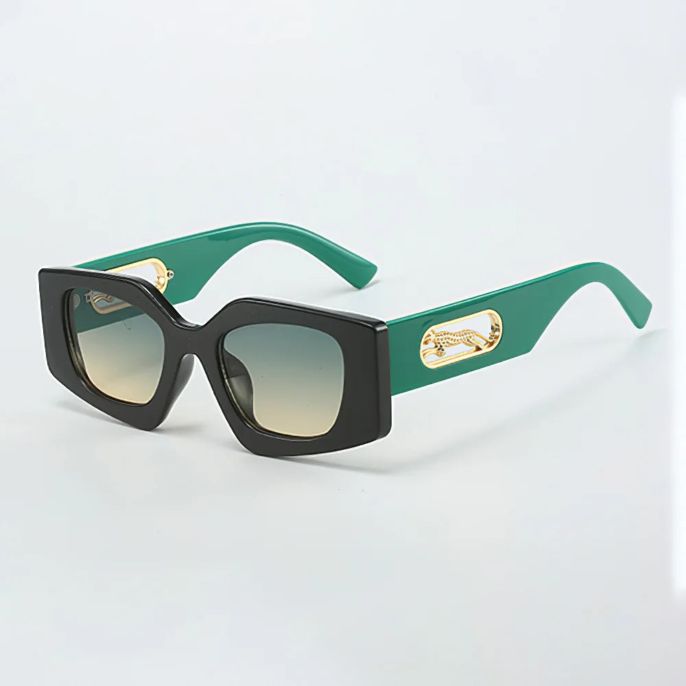 Stylish Women's Black Geometric Sunglasses with Gold Accents