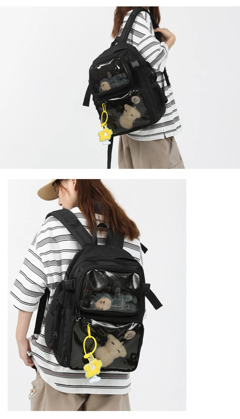 2pcs Transparent Backpack Set | Stylish Clear Casual Rucksack