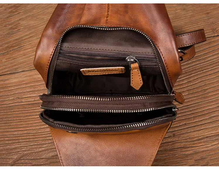 Large-Capacity Leather Chest Bag for Men | Casual Shoulder Bag