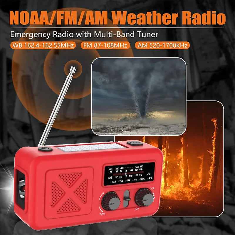 Emergency Weather Radio with Solar & Manual Crank Charging