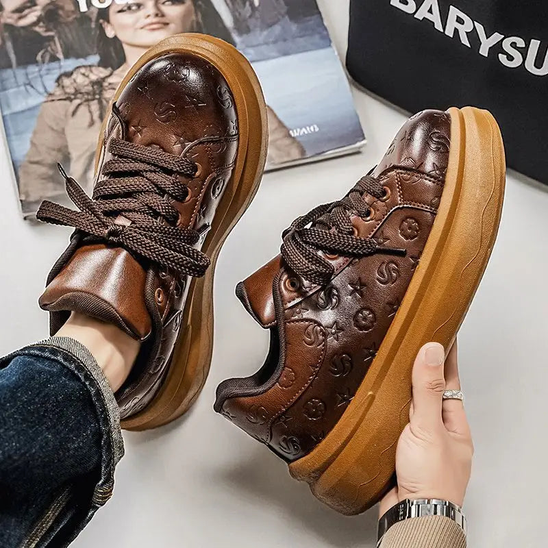 Men's Retro High-Street Leather Sneakers | Stylish Casual Shoes