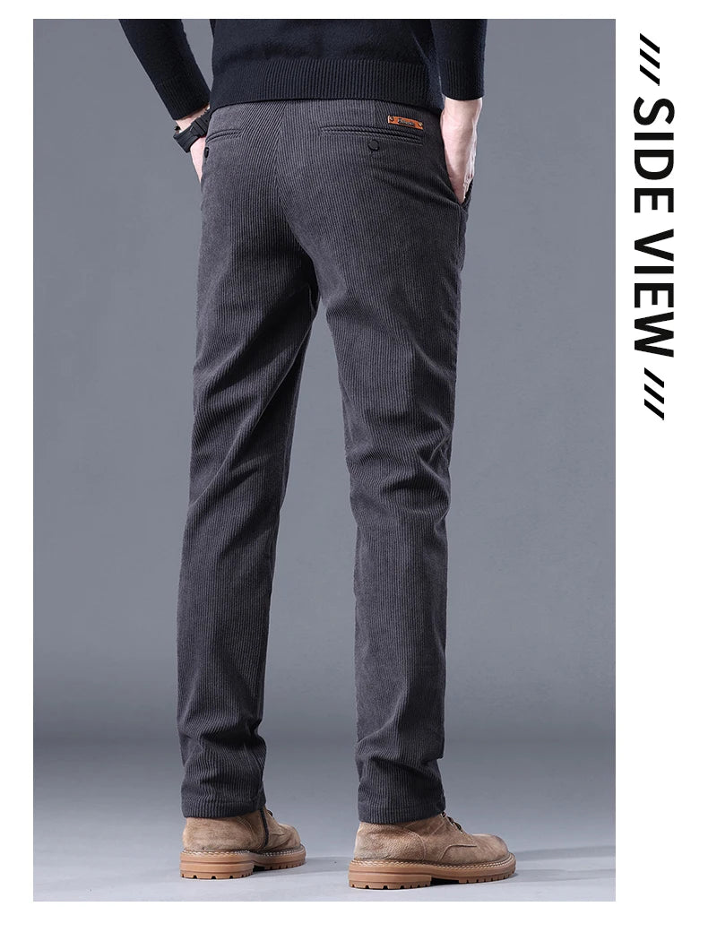 Men's Thick Fleece Corduroy Pants | Winter Warm Business Casual Trousers
