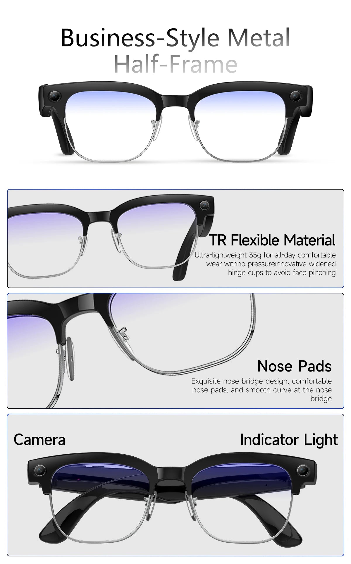 Smart Camera Glasses for Men | Video Recording & AI Features