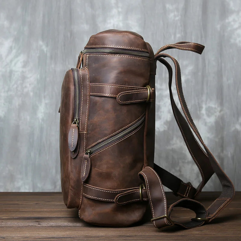 Retro Leather Vertical Backpack | Large Capacity Travel Bag for Men