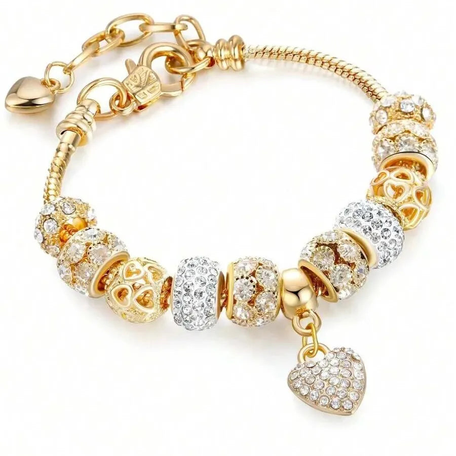 Beautiful Heart Flower Glass Pendant Charm Bracelet for Women
