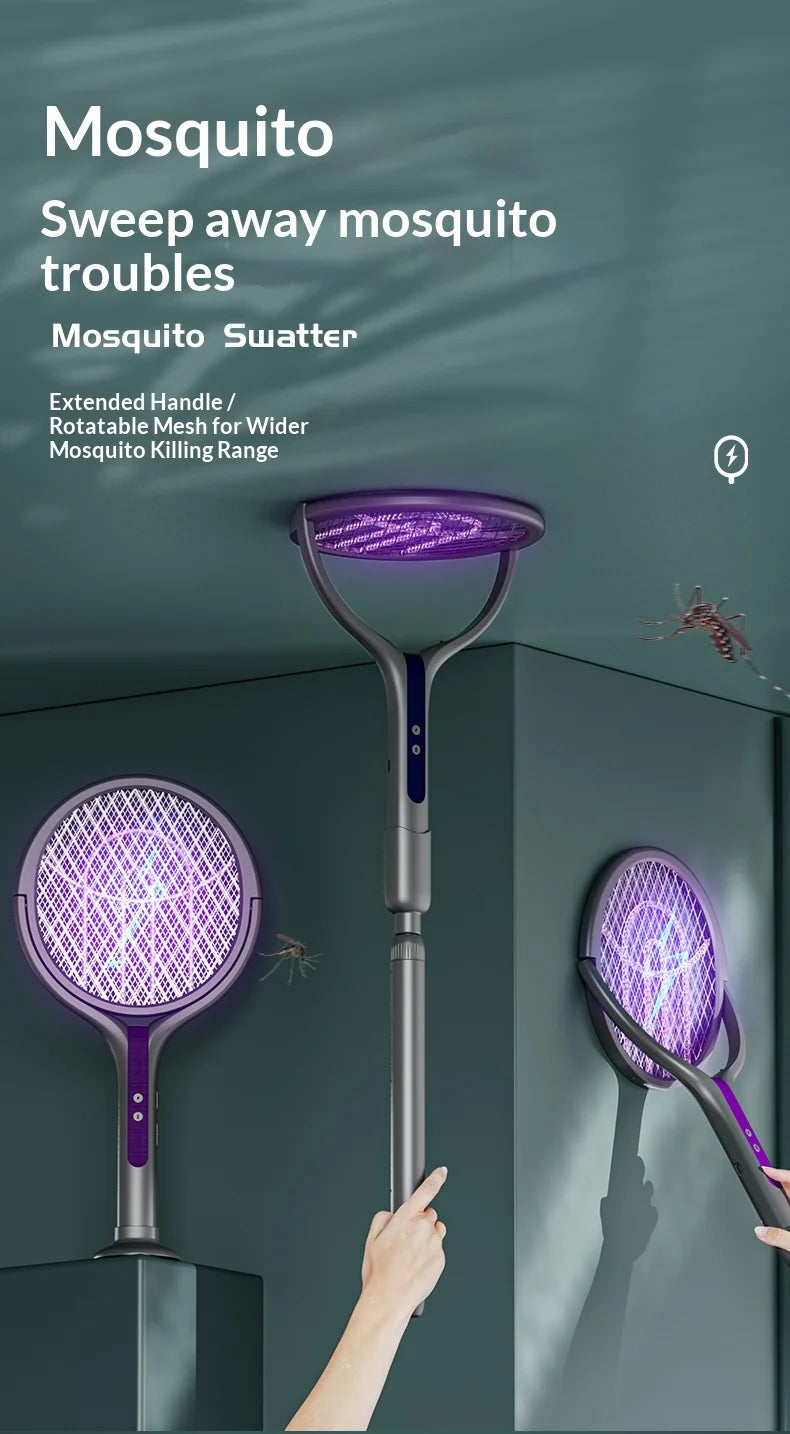 Rotating Head Bug Zapper Racket | Rechargeable Electric Fly Swatter