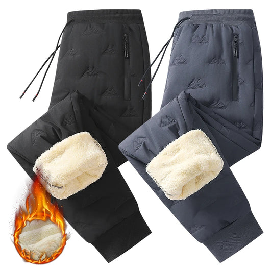 Men’s Lamb Wool Cotton Thermal Jogging Sweatpants Padded Outdoor Casual Pants Autumn Winter Straight Fit Ankle Length