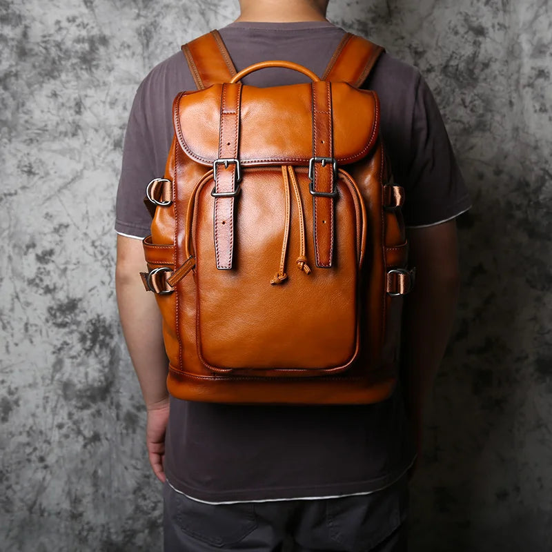 Mochila retro de cuero para hombre | Elegante bolso de viaje y escolar