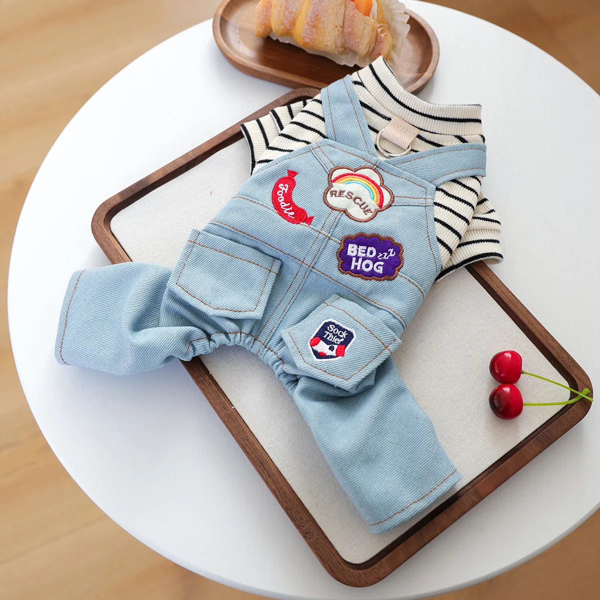 Small Dog Denim Overalls | Fun Patches Puppy Jumpsuit