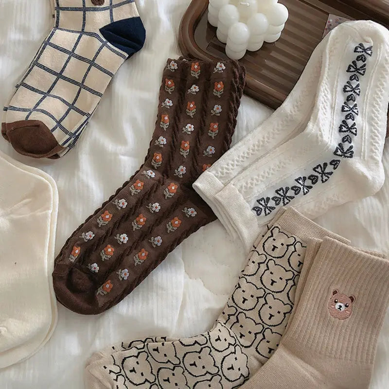 Cute Cartoon Bear Women's Winter Socks | Cozy Kawaii Cotton Socks